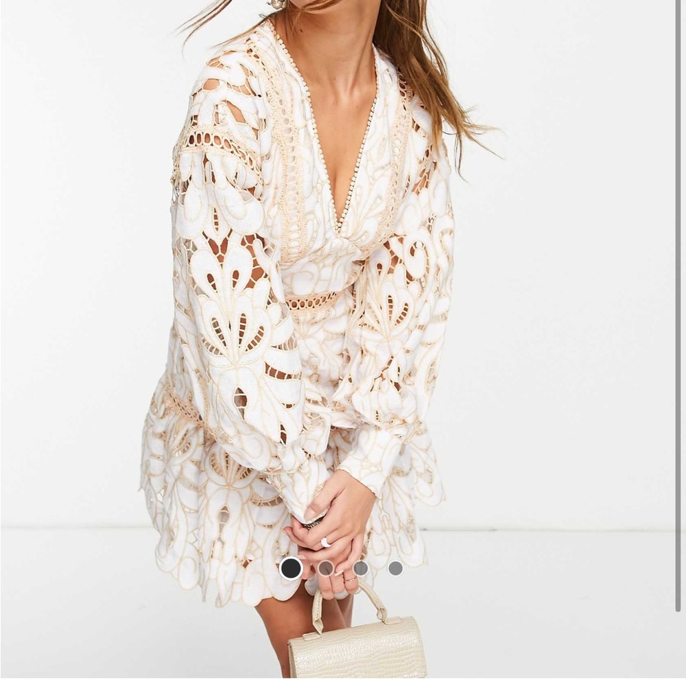 ASOS design floral lace mini dress with pep hem and contrast trim